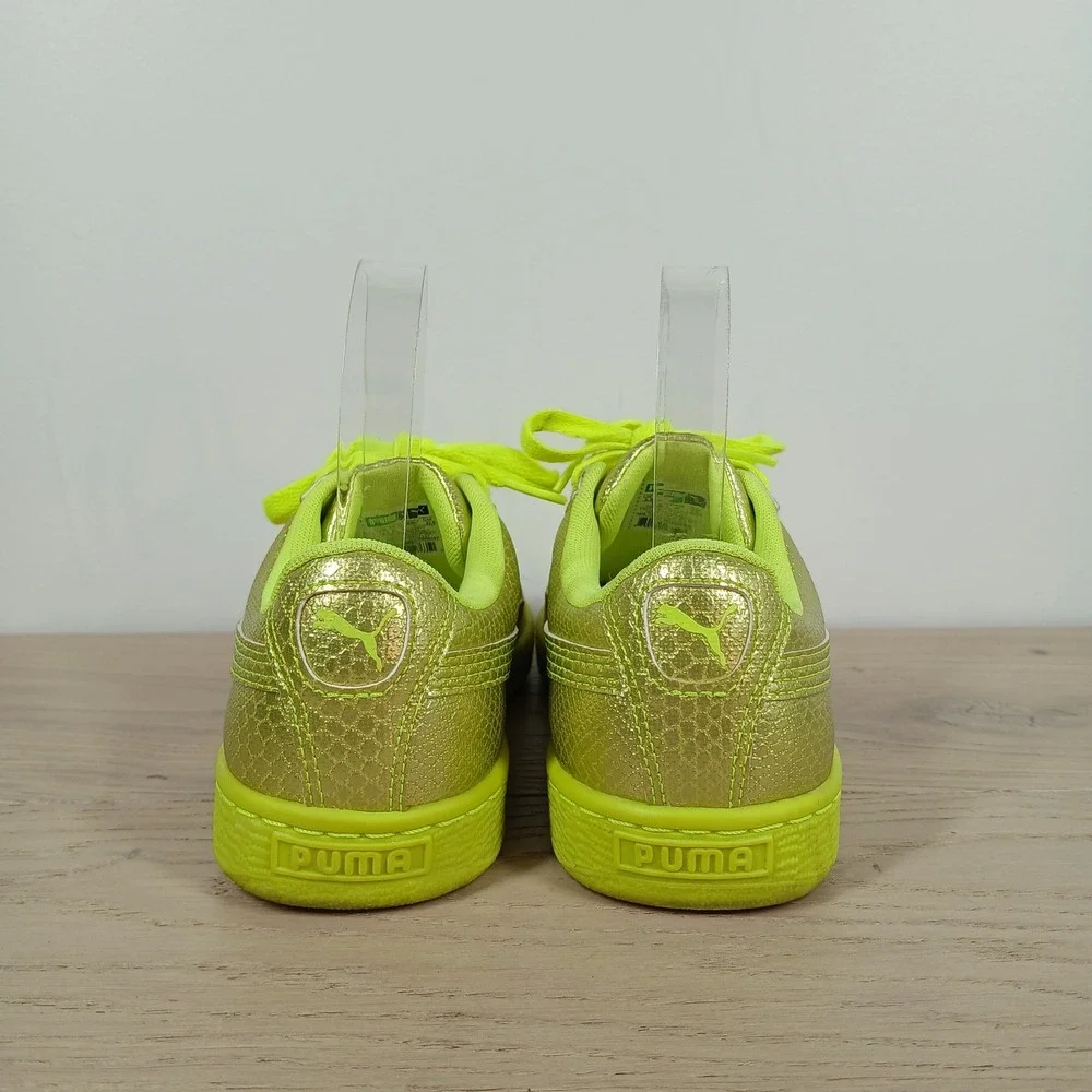 Puma Sneakers Womens 7 Neon Green Snakeskin Lace Up Low Top Streetwear Retro